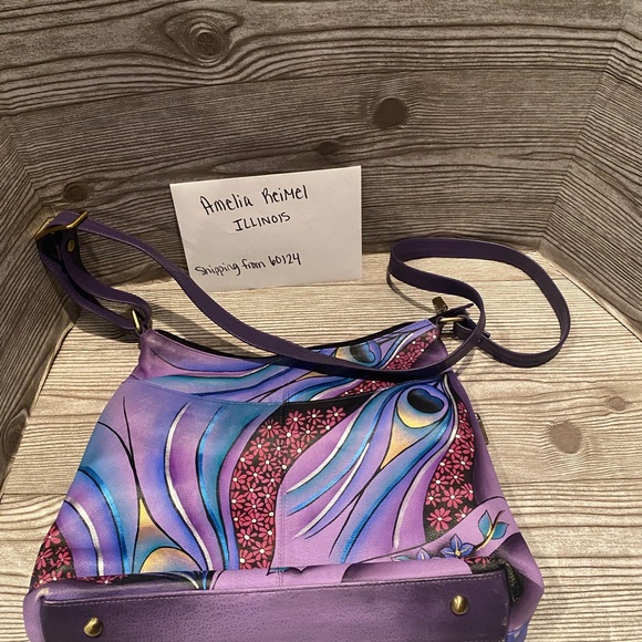 Used in good condition Anna by Anuschka Dreamy Peacock Crossbody Hobo - Picture 1 of 13